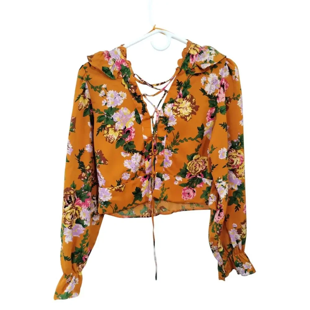 Milk & Honey Women's size Large Floral Feminine‎ Babydoll Milkmaid Cocktail Top
